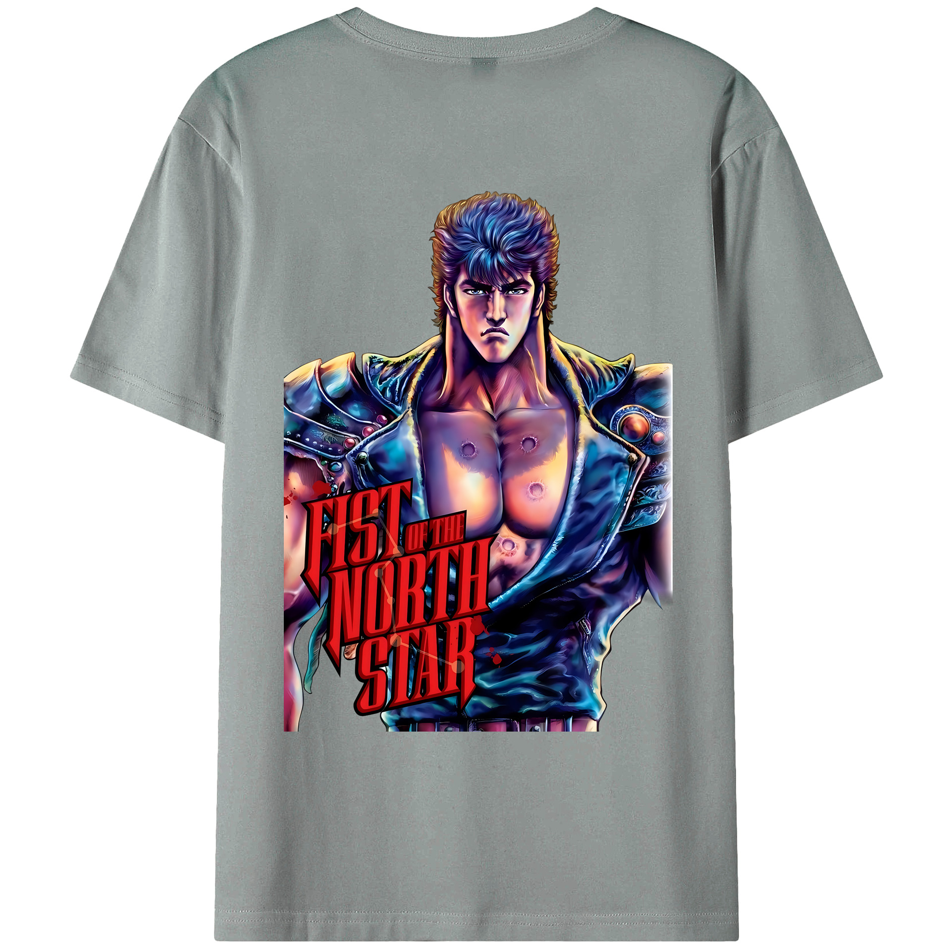 （画像用） 北斗の拳 Fist of the North Star 綿100％ メンズ半袖Tシャツ（バックプリント） 通気性